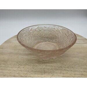 Vintage Pink Depression Glass Serving Bowl Floral Pressed Pattern Unmarked Decor